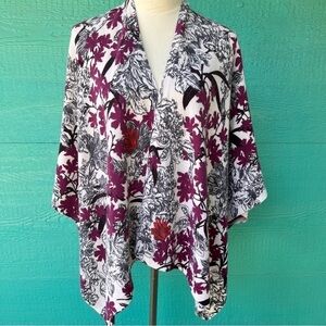 100% CASHMERE NEIMAN MARCUS PURPLE FLORAL RARE PONCHO CARDIGAN SWEATER O/S